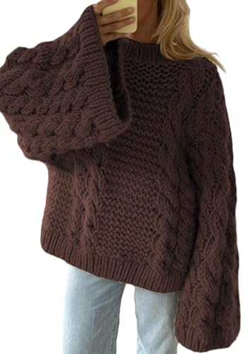 Tbahhir Oversized Pullover Long Sleeve Chunky Loose Slouchy Fall Knit Tops