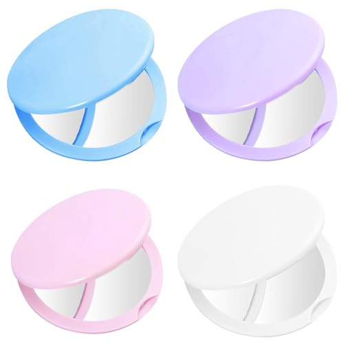 Tinsellns 4 piezas Mini Espejo de bolsillo plegable con aumento, portátil pequeño espejo de mano, redondo y compacto, para mujeres, niñas, viajes y uso diario