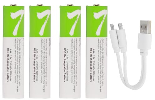 lyrlody Batteria Ricaricabile Agli Ioni di Litio AAA, Batteria di Grande capacità da 4 Pezzi da 750 MAh con Ricarica USB e Indicatore LED, per Fotocamere Digitali, Giocattoli e