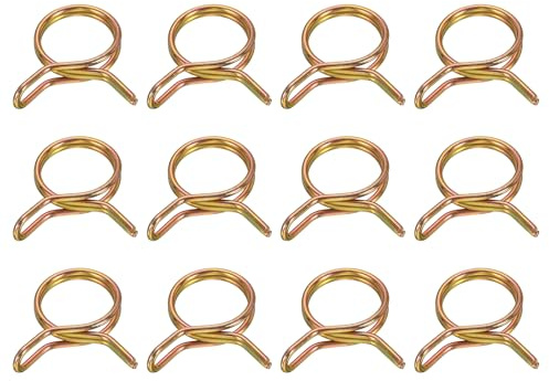 sourcing map Double Wire Fuel Line Hose Clips 18mm ID, 12Pcs 65Mn Spring Steel Tubing Spring Clips Clamps Assortment for Air Hose Tube Water Pipe Motorcycle Scooter ATV, Brass