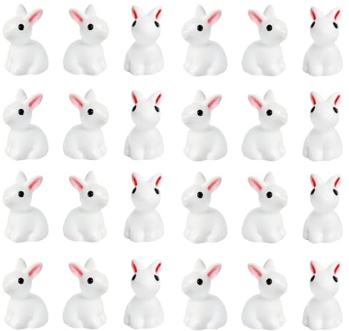 Snhauxinfa Osterhase,24 Stück Osterhase Deko,Figuren Mini Osterhasen,Kaninchen Hasen Ostern,Harz Miniatur Kleine,Figur für Dekoration,Statue Tisch Aus Osterdeko,Osterhasen-Deko