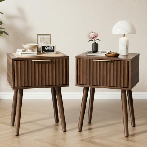 LEADZM Nachttisch 2er Set Nachttische 48x38x60cm Nussbaumfarbe | Nachtschrank mit 1 Schublade,für Schlafzimmer, Beistelltisch für Schlafzimmer und Wohnzimmer