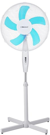 Belaco 16 Inch Pedestal Fan with Oscillation, Adjustable Height, Quiet Powerful Cooling Airflow, 45W, White & Blue