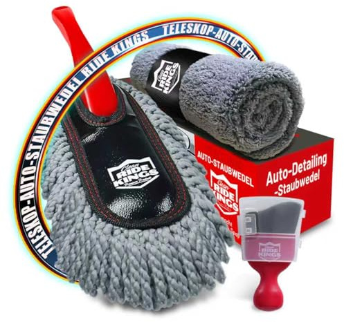 Clean RIDE KINGS Premium Products Juego de limpieza interior de coche de 3 piezas, plumero y paños de microfibra para coche, kit de cuidado para eliminar el polvo, no daña la pintura
