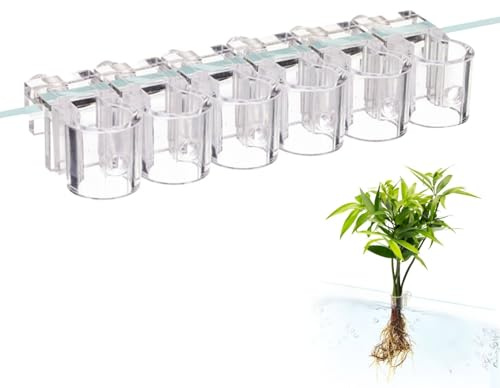 Aquarienpflanzenhalter 6 Stück, Hängende Acryl Wasserpflanzenregal – Wiederverwendbare Pflanzenclips für Aquarien und Aquaponik-Systeme, Passend für Glasstärken von 0,39/0,3-0,6