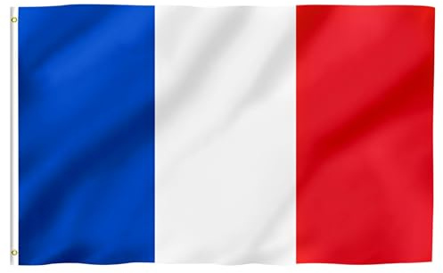 Bandiera Francese 90 x 150 cm in Poliestere, Tricolore Blu Bianco Rosso con Occhielli in Metallo, per Esterni e Interni, Ideale per Eventi Sportivi e Feste Patriottiche