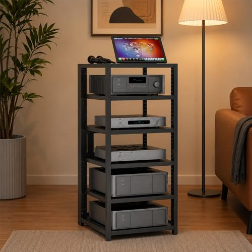GSKFXJ 3 4 5 Tier AV Media Stand Height Adjustable Audio Rack Record Player Stand Wooden Stereo Rack HiFi Rack Media Storage Cabinet Stereo Racks And Stands(6 Tier)