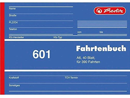 Fahrtenbuch, für PKW, A6 quer, 40 Blatt, für 390 Fahrten, 3er-Pack