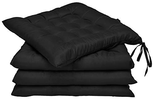 Beautissu 4er Set Stuhlkissen mit Bändern Indoor & Outdoor Auflagen Stühle | 40x40 in Schwarz mit 5cm Polsterung Sitzkissen Gartenmöbel Sitzauflage waschbar Gartenstuhl Polster Lea