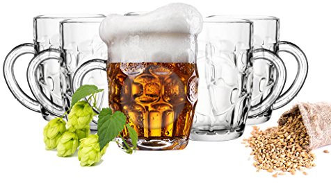 Sendez 6 bicchieri da birra con manico, 400 ml, boccali da birra, bicchieri da birra