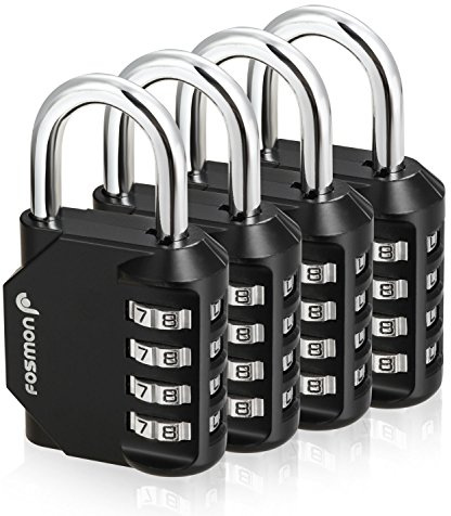 Fosmon - 4 Stück Vorhängeschloss – 4 Zahlenschloss Klein - Schloss mit Zahlencode - Vorhängeschloss für Spind im Fitnessstudio, Gepäck, Arbeitsspind, Lagerraum oder Tor (Schwarz)