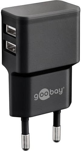 goobay 449512 Caricatore da Muro 2 Porte USB-A Slim Design 12W Nero Nero