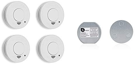 Smartwares 4er Pack TÜV geprüfter Rauchmelder/Feuermelder, DIN EN 14604 Zertifiziert, RM250/4, 4er Pack & Magenthalter für Rauchmelder/6 cm Ø/Magnetbefestigung für Rauchmelder, RMAG60