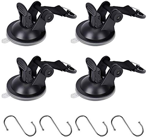 Wuudi 4 Saugnapf mit 4 Haken, Starke Saughaken für Camping, Wohnmobil, Haushalt, Werkstatt,Halterung Gepäck Planen Zelte Auto Spanner (4er Set)