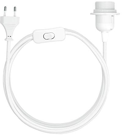 kwmobile Douille E27 avec fil - Support lampe pour ampoule avec bague de fixation cordon prise électrique interrupteur - Câble en tissu blanc 3,5m