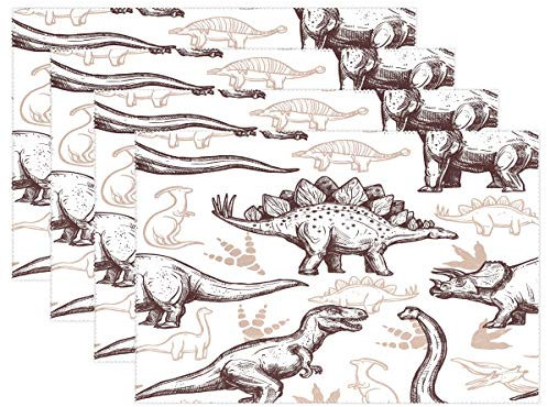 RXYY Tischsets von 6, Tropisch Dinosaurier Kaktus Platzsets Essen Tabelle Matten Hitze Beständig Dauerhaft Waschbar für Zuhause Küche