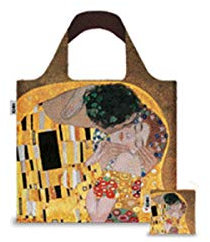 KAOS Faltbare Shopper Tasche mit Reißverschluss - groß - Einkaufstasche, Reisen, Fitnessstudio, Strand, Kuss, Small 30x35cm, Klimt