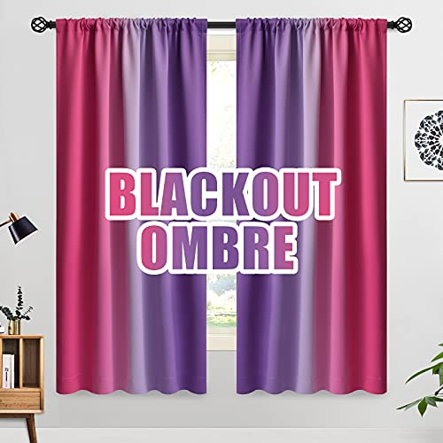 COSVIYA Ombre Room Darkening Curtains 63 inches Length for Girls Bedroom, Light Blocking Pink and Purple 2 Tone Reversible Rod Pocket Gradient Window Drapes for Living Room,2 Panels, 52 inches Wide