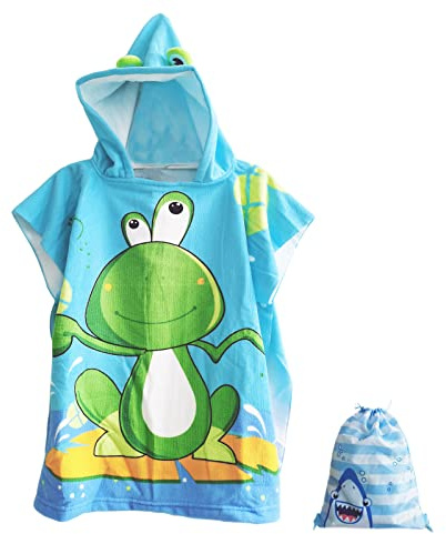 Spldsun Toalla con Capucha Niños, Piscina Toalla de PonchoAños, Toalla Poncho Niños, para Niñas Niños Infantiles Toallas de Baño 2-8 años (Verde)