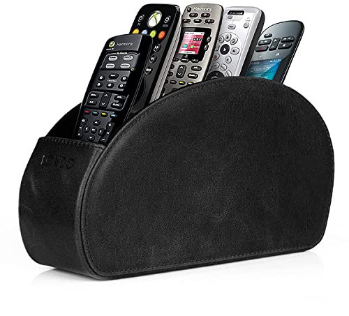Londo Fernbedienungshalter mit 5 Taschen - Platz für DVD, Blu-Ray, TV, oder Apple TV Fernbedienungen - Italienisches Echtleder mit Wildlederfutter - Schlank Kompakt für die Aufbewahrung im Wohn