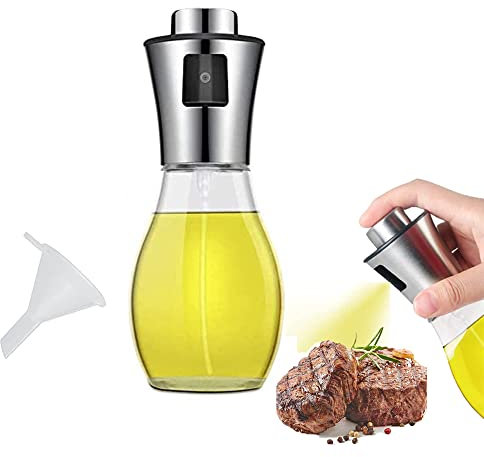 LAOLINGSY 200ml Olive Oil Sprayer Bottle Oil Dispenser Transparent Food-Grade Portable Spray Bottle Vinegar Bottle Air Fryer Stainless Steel for Salad