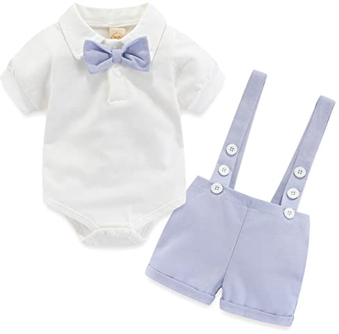 Gajaous Completi da gentiluomo per neonato, pagliaccetto con papillon a manica corta per bambini + pantaloncini con bretelle