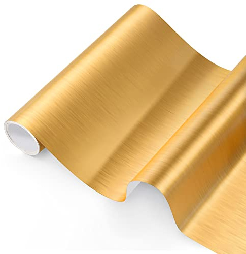 Holografische Opal Vinyl - Gold Folie, Gebürstetes Gold Selbstklebend Vinylfolie - 30,5 x 250 cm, Brushed Metallisch Plotterfolie Permanent für Kamee und Ausstechern für Dekoration、Partydekoration