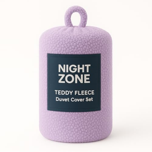 NIGHTZONE Teddy Fleece Duvet Cover Set With Pillow Case Thermal Fleece Warm Cosy Soft Fur Teddy Bedding Duvet Cover Set (Lilac, Double)