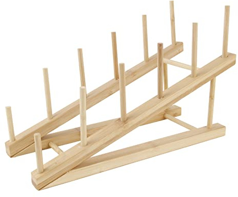 Tellerständer Geschirrabtropfgestell Bambus Holz Abtropfgestell Schneidebrett Geschirr Tellerhalter Abtropfständer mit 5 Steckplätze Tellerregal für Teller, Tassen, Topfdeckel Küchenschrank Organizer