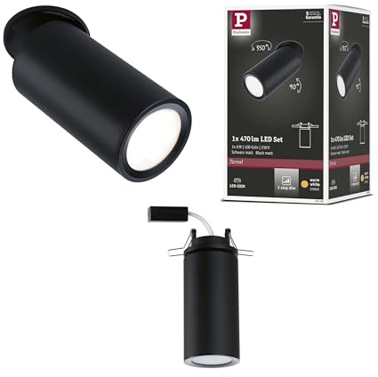 Paulmann 93088 LED Einbauleuchte Turnal rund 60mm 90° 470lm 3-Step-Dim rund incl. 1x6 Watt dimmbar Einbaustrahler Schwarz matt Metall 2700 K Coin