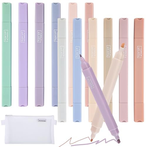 Yafe 12 Stück Textmarker Pastell, Stifttasche Highlighter Pen Marker Pastell Bibel Textmarker Double Ended Aesthetic Stifte Geschenke für Kinder Zuhause Schule Büro