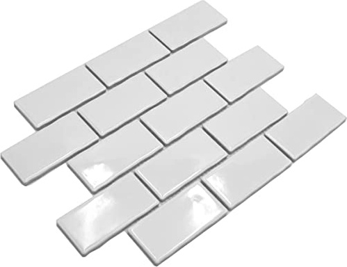 Mosaik weiss Mauerverbandoptik Keramik glänzend Rechteck Wand Boden Küche Bad Dusche
