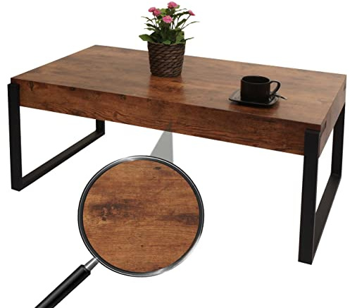 Mendler Couchtisch HWC-L53 Metall 43x110x64cm - dunkle Wildeiche | Wohnzimmertisch, Beistelltisch, Sofatisch
