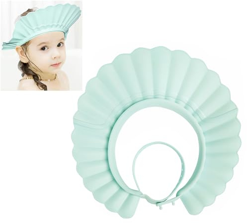 Cuffia da doccia per bambini, con visiera, protezione in silicone, regolabile, sicura, per neonati e bambini (6 mesi-12 anni, blu foschia)