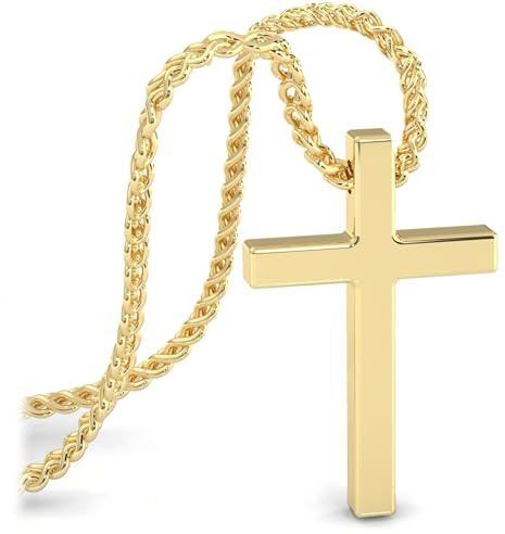 SERASAR Cadena De Oro Hombres Cruz - 60cm Cristiana Crucifijo Navidad Regalo Boda Collar