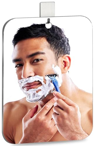 Shatterproof Shower Mirror Fogless for Shaving with Hook (Medium 8x6 inch)40% Cheaper Than the Original,Unbreakable Deluxe Plexiglass Makeup Mirror,Bathroom Wall Hanging,Portable Handheld Camping