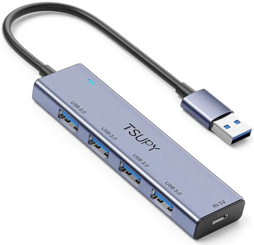 TSUPY USB Hub 3.0 - Distributore con 4 porte, in alluminio, per PC, laptop, MacBook, PS4/PS5, Xbox