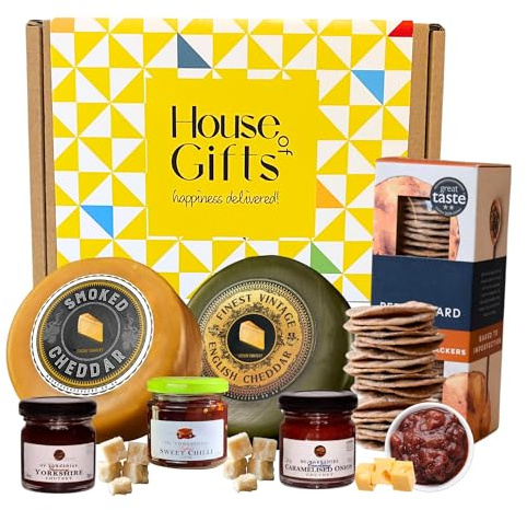 Cheese Hamper Gift Set Including Smoked Cheeder & English Chedder 200g Truckles With Sourdough Crackers & Chutney Varieties | Cheese Lovers Gift