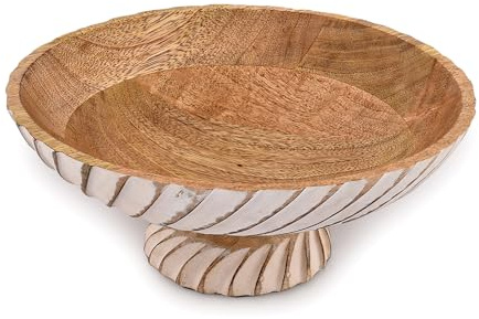 EDHAS Decorative Bowls Mango Wood Wooden Bowl Hand Carved Home Decor for Dining Table Center Used as Centerpiece for Kitchen Counter or Dining Table (12 X 12 X 4.75)