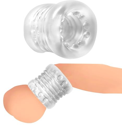 MASTER SERIES Ball Stack Ball Stretcher for Beginners, Men & Couples. Pleasure Enhancing and Textured Nubs. Body-Safe TPE, Soft and Stretchy. 1 Piece, Clear.