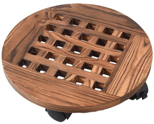 Plant Caddy Holz-pflanzenständer Rädern, 25 cm Runder Pflanzenroller Feststellbaren Lenkrollen, Robuster Rollender Pflanzenständer, Pflanzenwagen