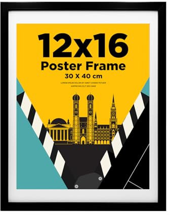 30x40cm Picture Frame with 14x11 Mount, Wooden 12x16 Frames Featuring Clear Acrylic Glass for Table and Wall Mounting, Perfect for Portrait, Home, Officee, Black