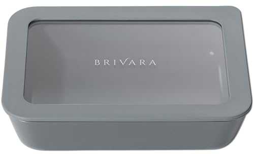 BRIVARA HOME Glass Food Storage Container with Lid, 3-Cup Small Rectangle | Microwave-Safe Airtight Lid, Oven-Safe Ceramic-Coated Glass | Zero Plastic, No PFAS/PFOA/BPA, Reusable [Smoke]