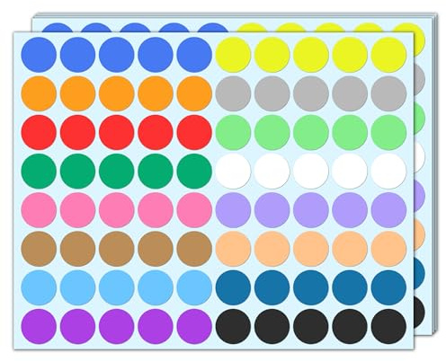 2000 Stück, 25mm Klebepunkte Bunt Runde Punkte Aufkleber - 16 Farben | Markierungspunkte Selbstklebend