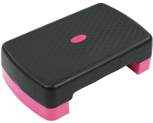 Fitvids 18 Workout Aerobic Stepper Step Platform with 2 Risers, Lightweight Portable Step Up Platform Trainer, Adjustable Height 3.2’’ 5.5’’ for Home Gym, Black and Pink