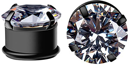 Grewod Ohrringe Plugs Damen, Edelstahl Schwarz mit Zirkonia Ohr Tunnel Herren Flesh Tunnel Ohr Expander Piercing Schmuck 5MM, 1 Paar