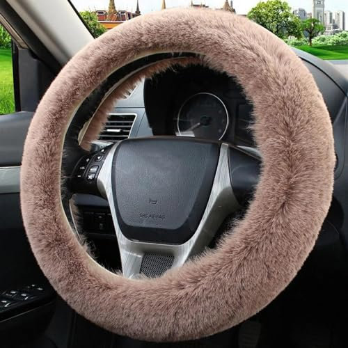 YESKIT Auto-Lenkradbezug Für Den Winter, Flauschiger Kaninchenhaarbezug Für Kia, 36–39 cm Lenkrad, Beheizbare Handlenkerhülle(Camel6)