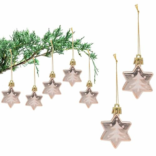 HERZONE 10pcs Stern Anhänger Weihnachten Deko weihnachtsnhänger Sterne zum Aufhängen Christbaumschmuck Weihnachtsdeko (A-Champagner)
