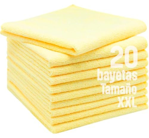 Clim Profesional 20 Bayetas de Microfibra Adi-Plus XXL Extra Grandes Color Amarillo Paños Multiusos 40x40CM Súper Absorbentes y Reutilizables. Limpieza en Cocinas, Hogar y Superficies