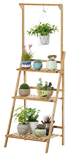 Bamboo 3 Tier Plant Shelf Display Rack for Home Garden Patio Foldable Flower Stand with 56 Height Hanging Garden Planter Rack for Plants Woodcolored Plant Hanger Shelf